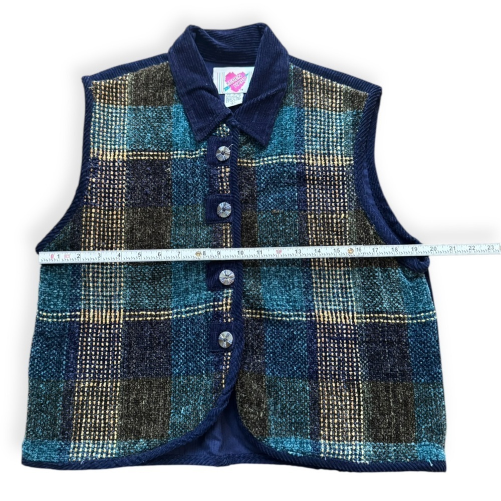 Vintage 90’s KEREN Hart Corduroy Collar Plaid Tapestry Vest - Picture 3 of 5